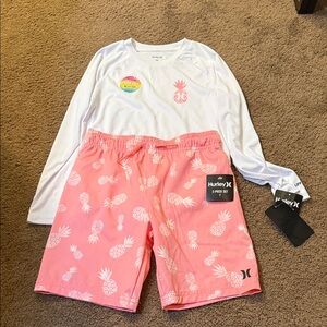 Hurley White and Pink Pineapple Swimwear